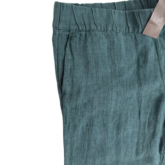 Pure Jill Linen Trapunto-Stitched Steel Blue Melange Pants Sise Medium Petite - Picture 2 of 7